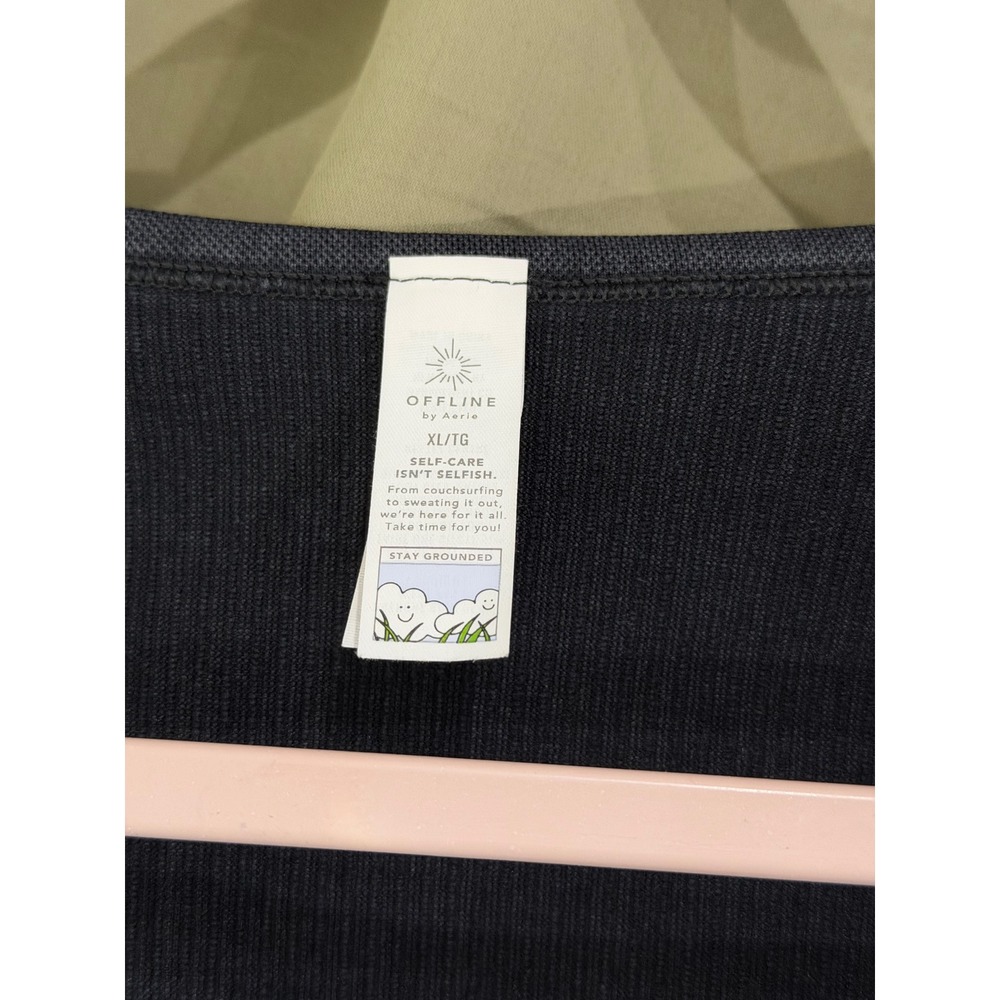 OFFLINE by Aerie Seamless Ribbed Crop Top & Leggings Set Black Athleisure Active - Picture 6 of 9